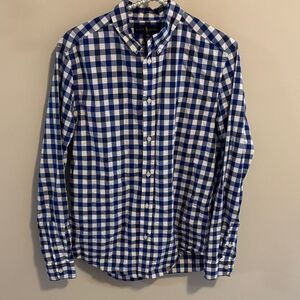 Ralph Lauren Navy and White Plaid boys button up shirt size xl